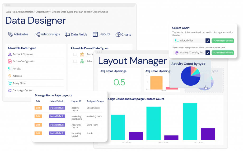 Screenshot of platform features with Veloxity CRM as a custom CRM software solution.