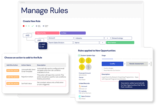 A screenshot of the possible automation features within Veloxity, a leading new CRM for consulting firms.