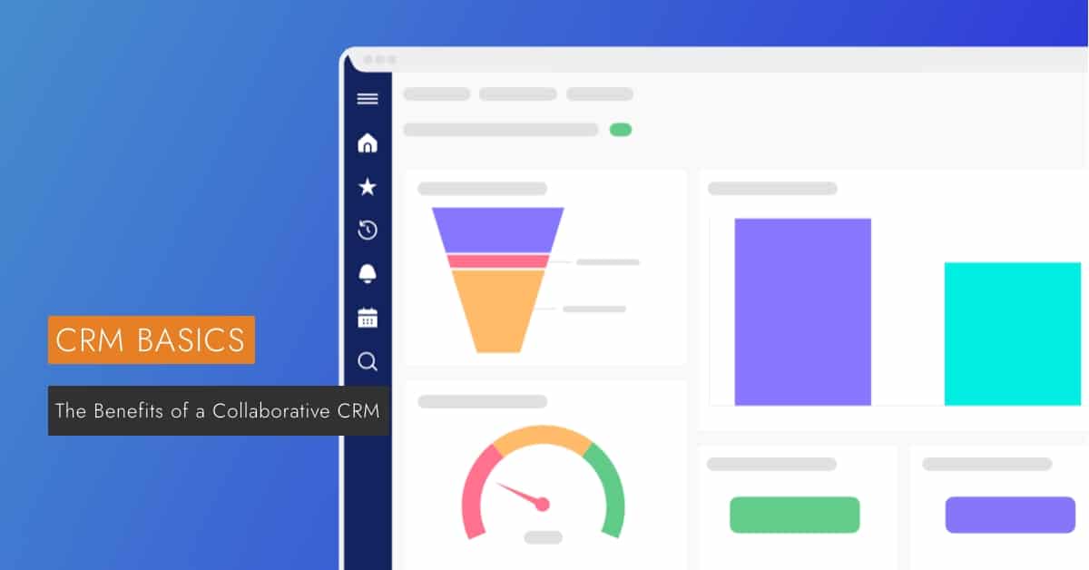 The Benefits of a Collaborative CRM is displayed next to a PC screen.