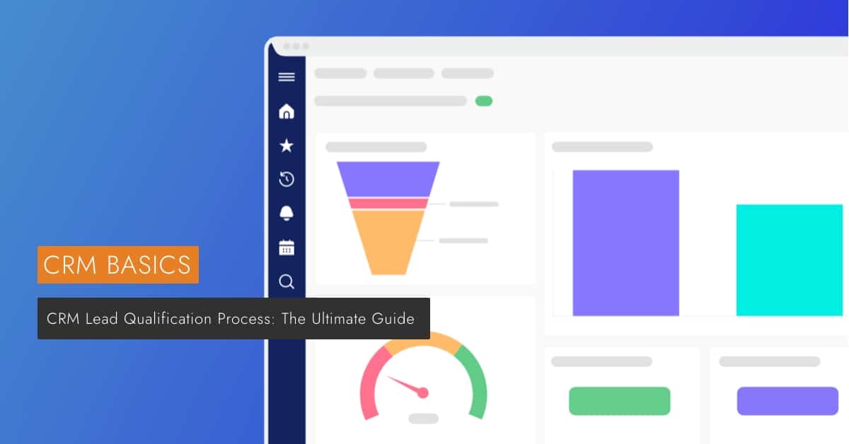 CRM Lead Qualification Process: The Ultimate Guide is displayed next to a PC screen running crm software.